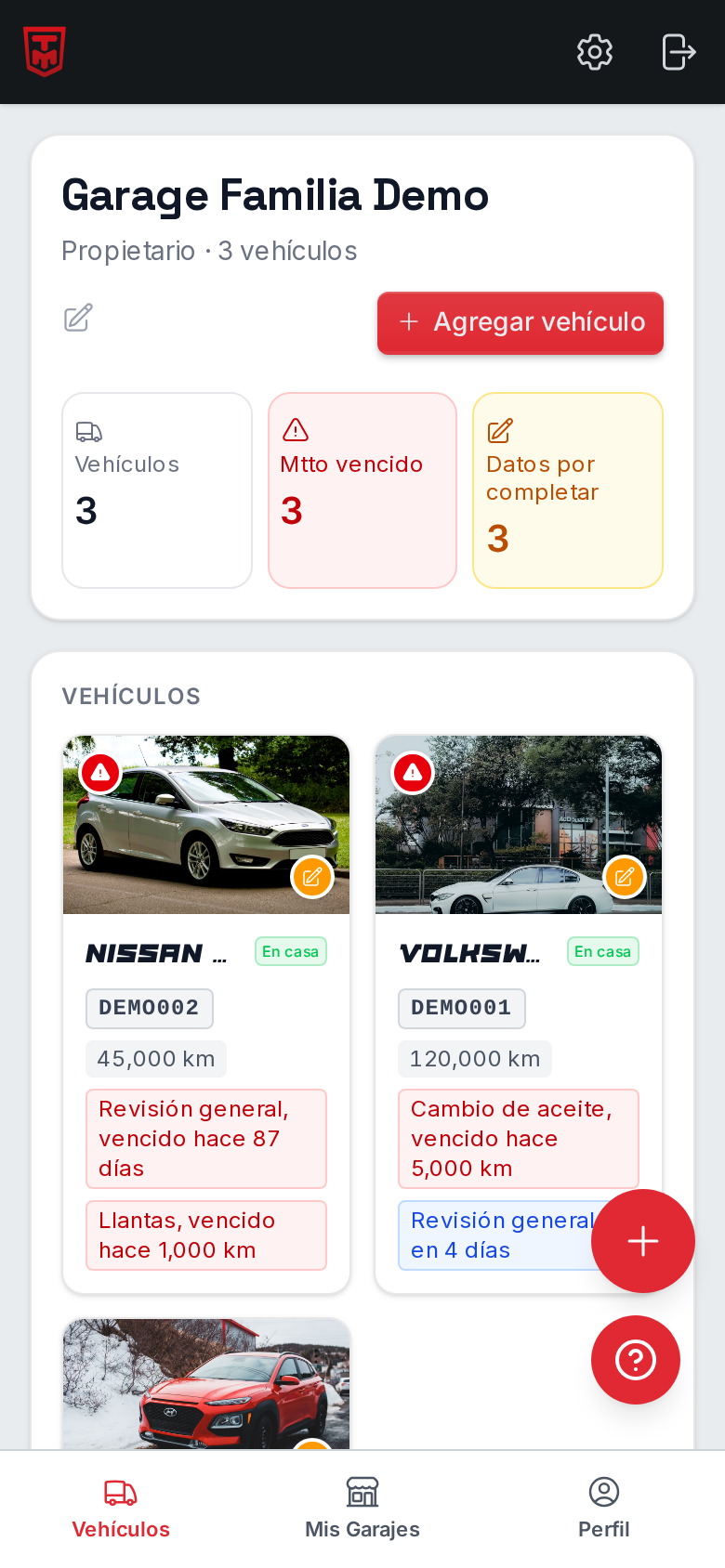 Home de Mi Garage con vehículos